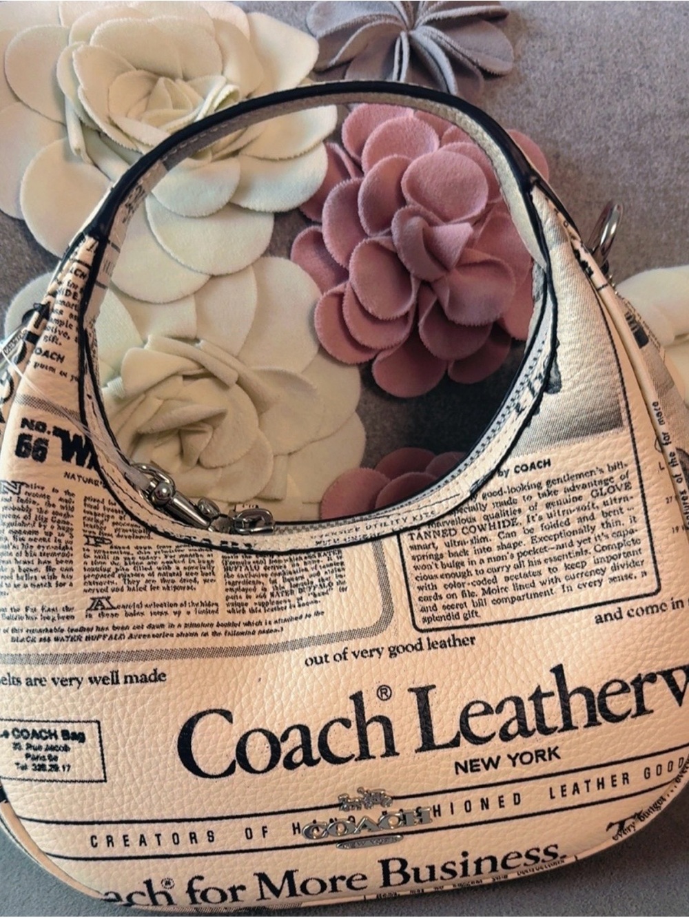 Coach Cream and Black Printed Leather Shoulder Bag
